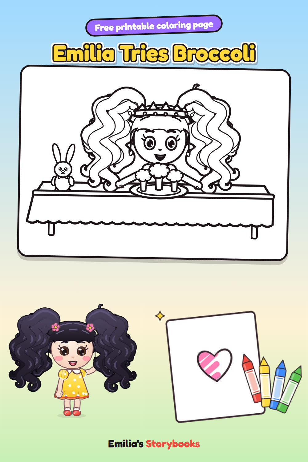 Emilia Tries Broccoli: a free printable coloring page from Emilia's Storybooks