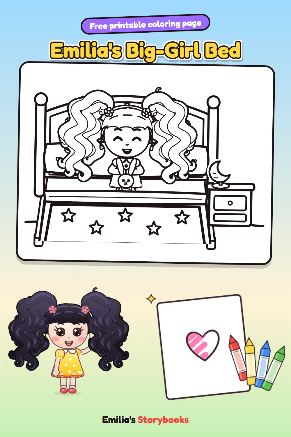 Emilia's Big-Girl Bed: a free printable coloring page from Emilia's Storybooks