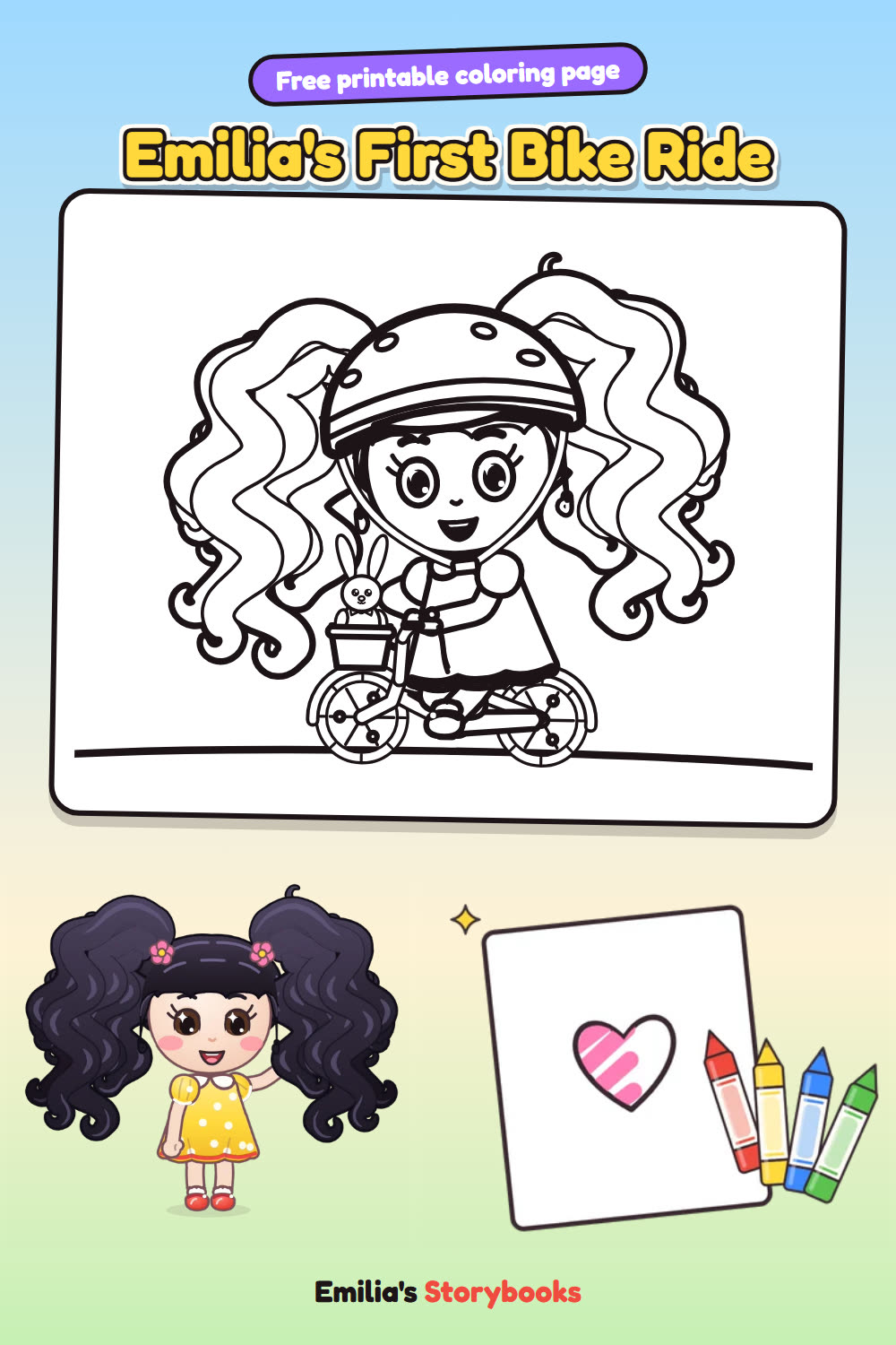 Emilia's First Bike Ride: a free printable coloring page from Emilia's Storybooks