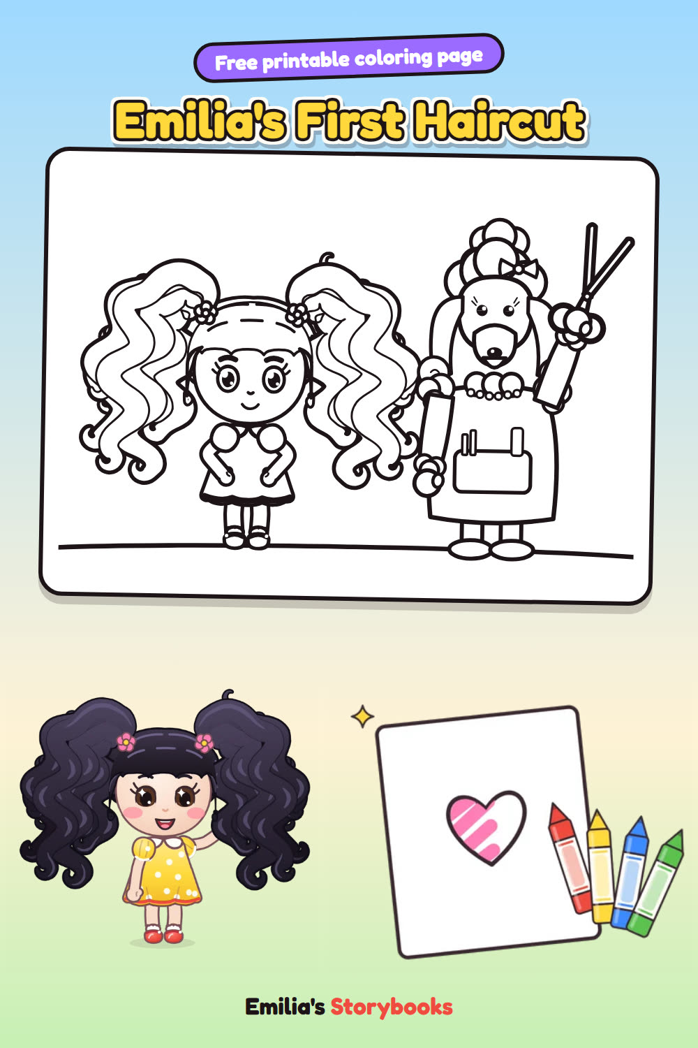 Emilia's First Haircut: a free printable coloring page from Emilia's Storybooks