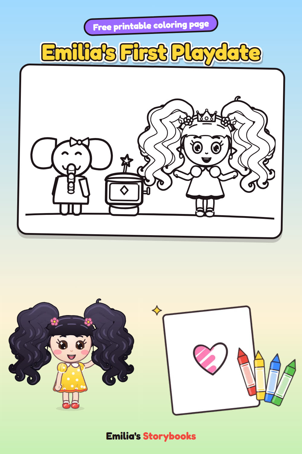 Emilia's First Playdate: a free printable coloring page from Emilia's Storybooks