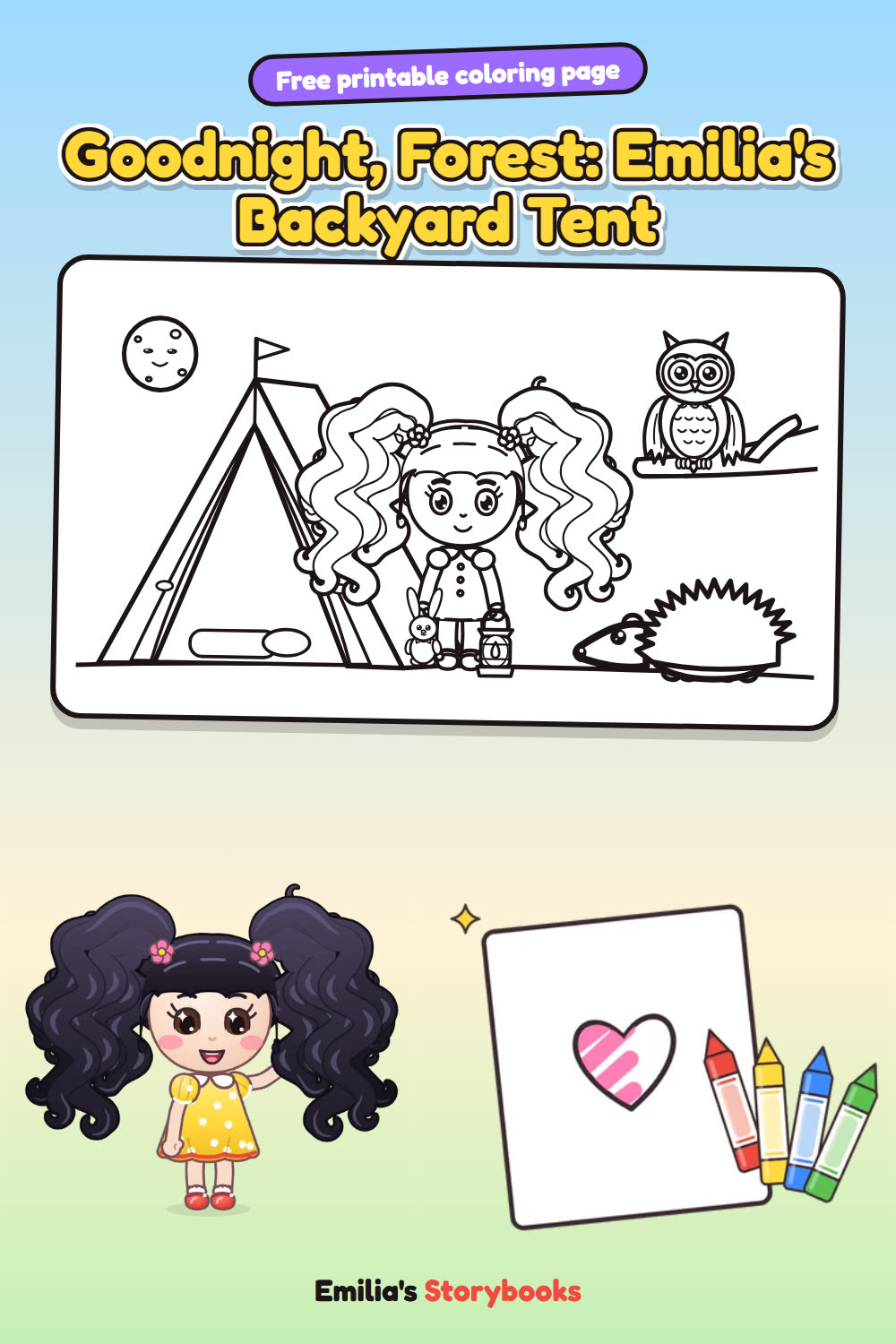Goodnight, Forest: Emilia's Backyard Tent: a free printable coloring page from Emilia's Storybooks