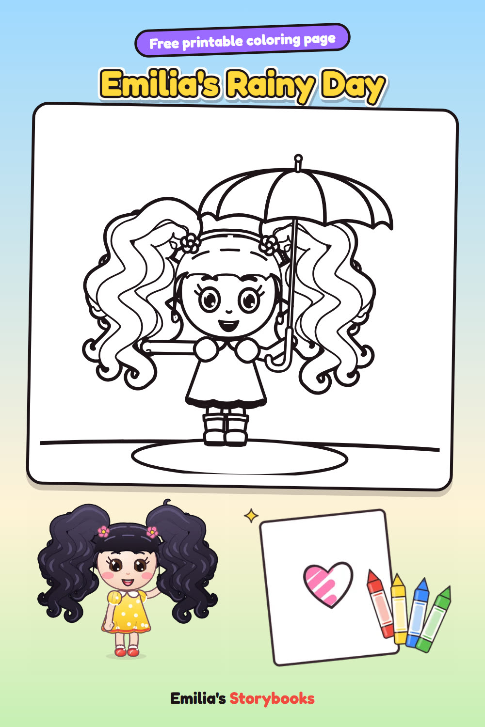 Emilia's Rainy Day: a free printable coloring page from Emilia's Storybooks